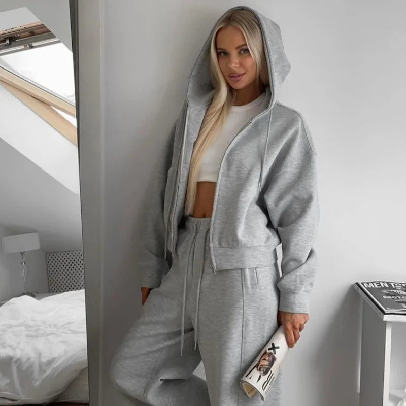 Women's Autumn Tracksuit Casual Two-Piece Set with Zipper Hooded Top And Yellow Pants Gary Sports Suit