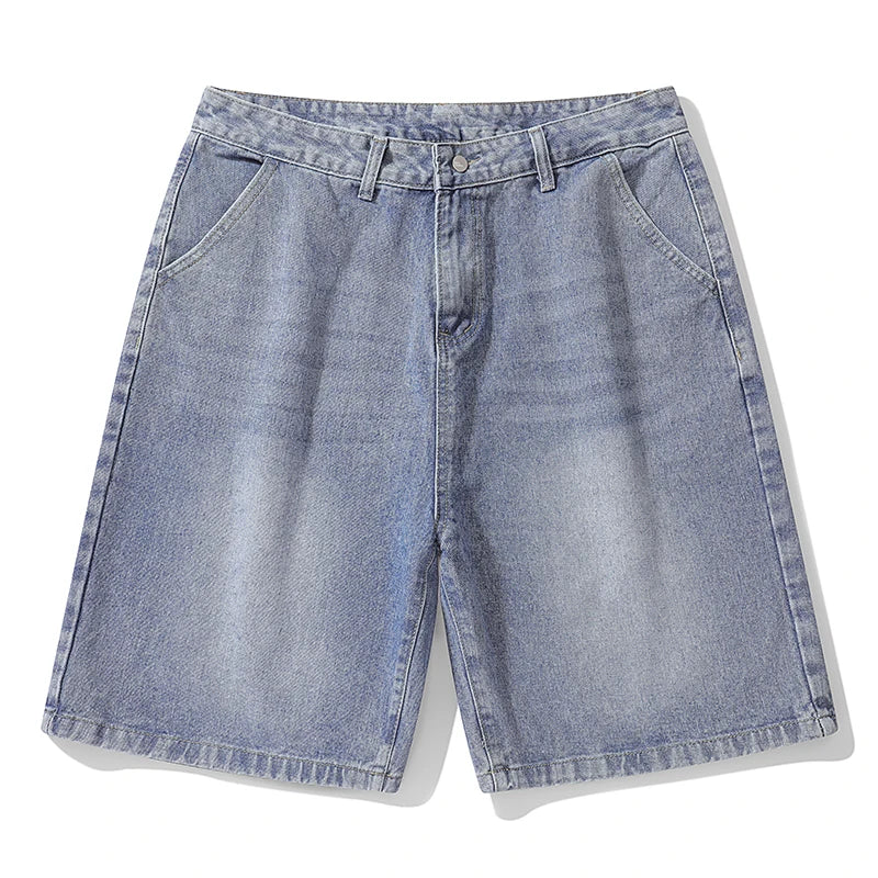 2025 summer new denim shorts men's loose Korean retro crease short jeans fashionable washed casual denim shorts new streetwear