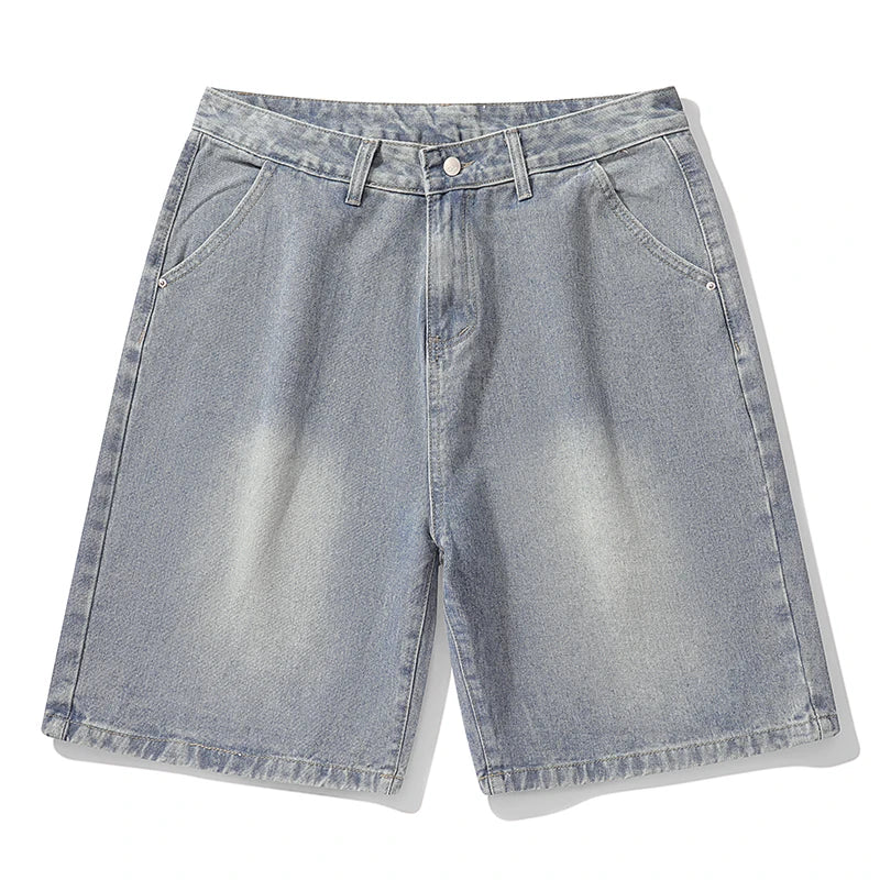 2025 summer new denim shorts men's loose Korean retro crease short jeans fashionable washed casual denim shorts new streetwear