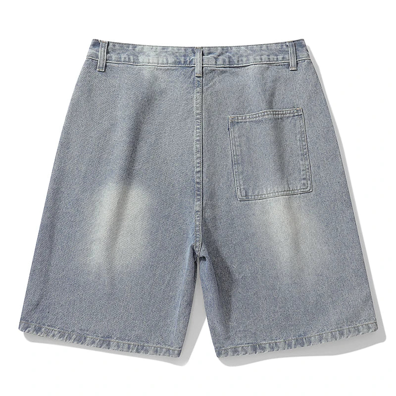 2025 summer new denim shorts men's loose Korean retro crease short jeans fashionable washed casual denim shorts new streetwear