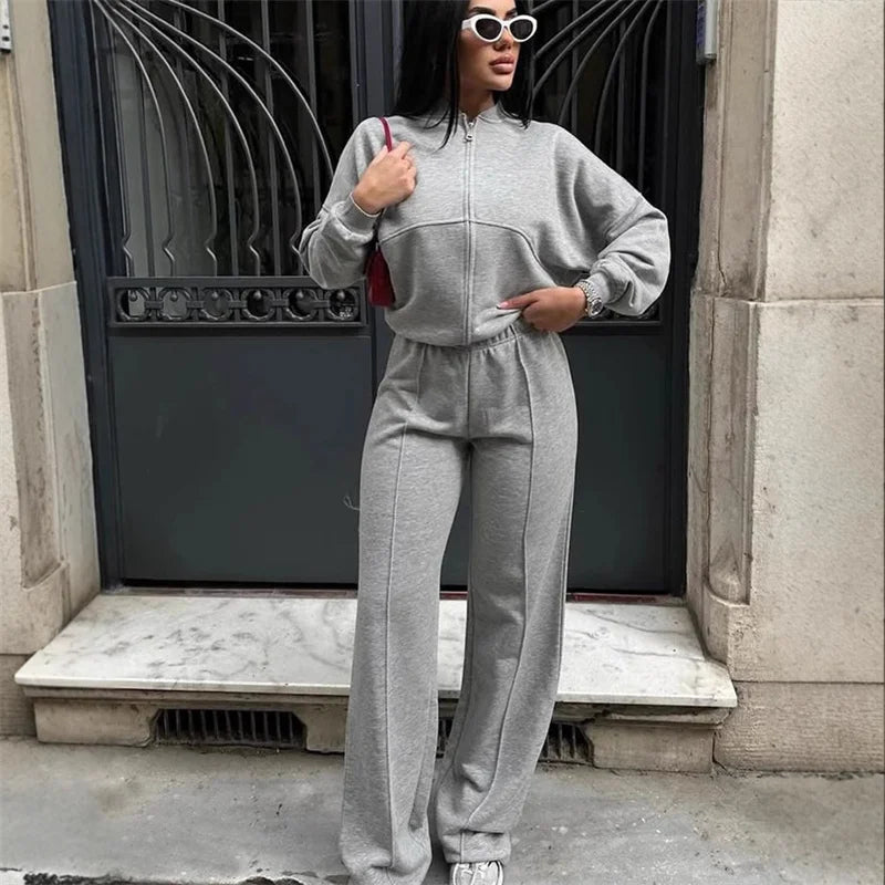 2025 Sweatshirt Two-piece Suit Women's Casual Sets Loose Zipper-up Short Jacket Tops Straight Trousers Sports 2-piece Sets Lady