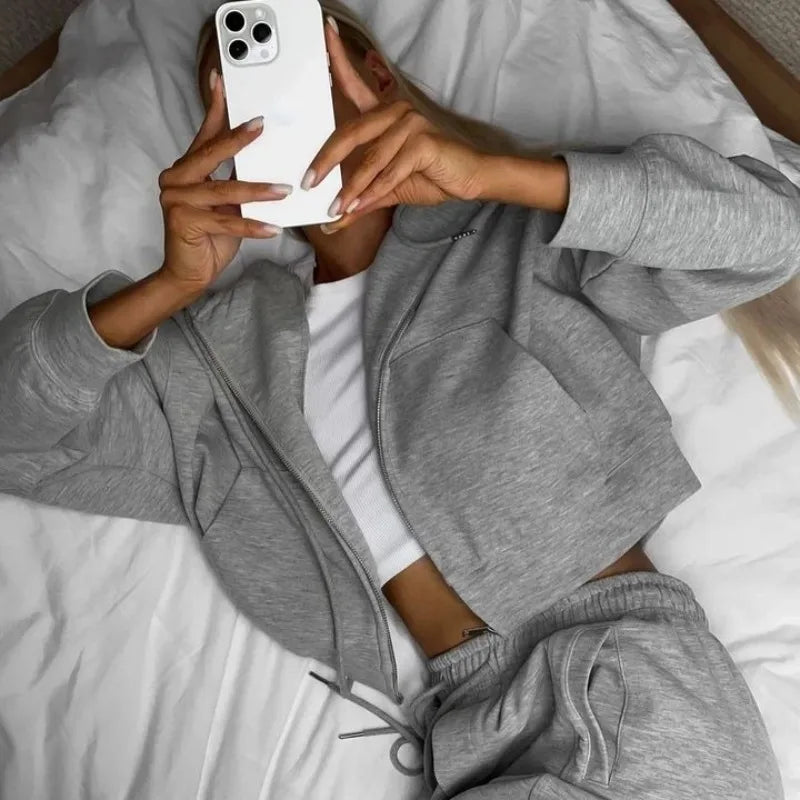 Women's Autumn Tracksuit Casual Two-Piece Set with Zipper Hooded Top And Yellow Pants Gary Sports Suit