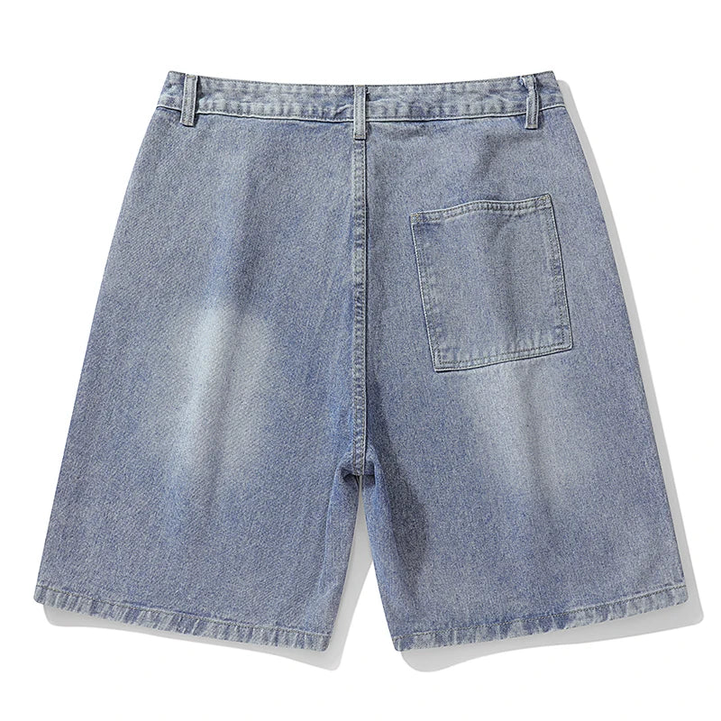 2025 summer new denim shorts men's loose Korean retro crease short jeans fashionable washed casual denim shorts new streetwear