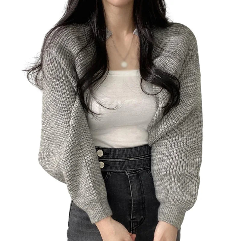 Women Autumn Versatile Knitted Short Cardigan Sweater Shawl Korean Fashionable Women's Top