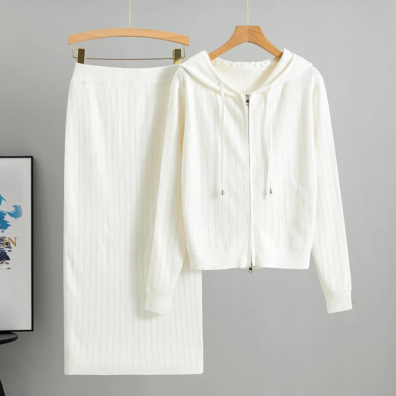 Fashion Knitted Suit Women's 2025  AutumNew  Edition Elegant Long Sleeved Top High Waist Half Skirt Two Piece Set