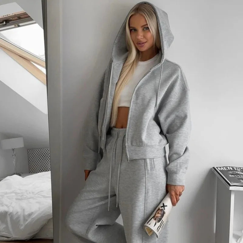 Women's Autumn Tracksuit Casual Two-Piece Set with Zipper Hooded Top And Yellow Pants Gary Sports Suit