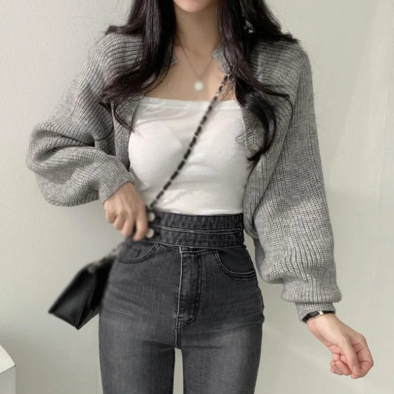 Women Autumn Versatile Knitted Short Cardigan Sweater Shawl Korean Fashionable Women's Top