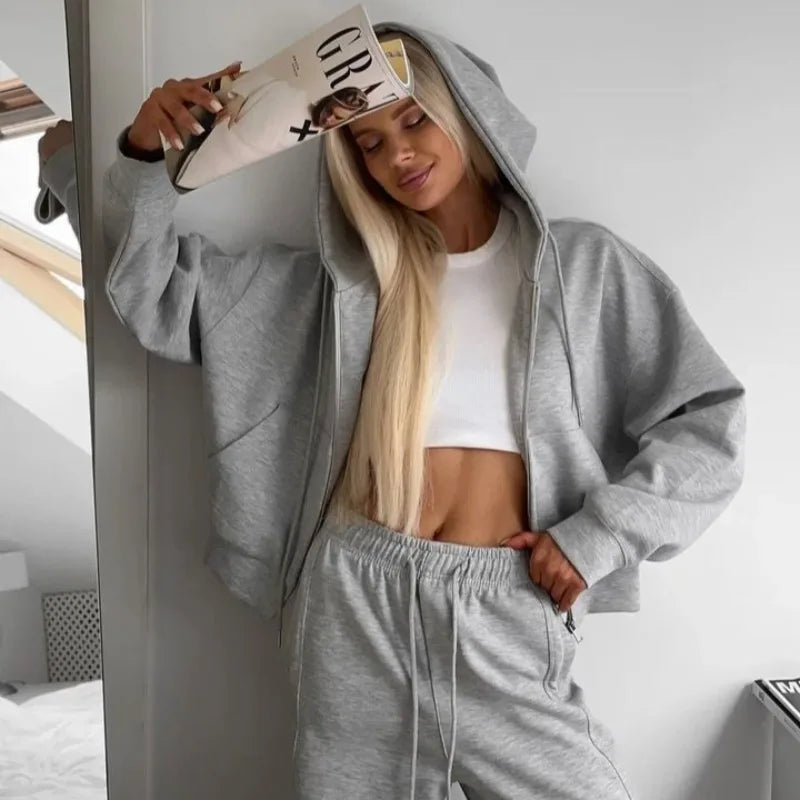 Women's Autumn Tracksuit Casual Two-Piece Set with Zipper Hooded Top And Yellow Pants Gary Sports Suit