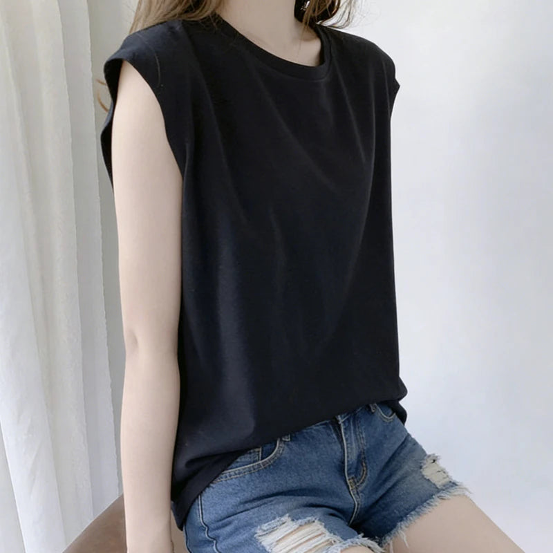Woman Loose Sleeveless Tank Top Summer Casual Vest Basic Daily T-shirt Sweet Style Suitable For Students Stretchy Soft Lady Wear