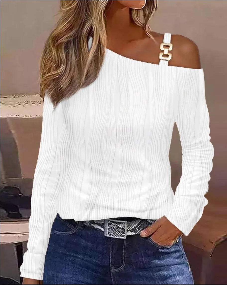 Women's Cold Shoulder Tops Long Sleeve Casual Jacquard Weave Shirts Twist Knot Top Tunic Blouse