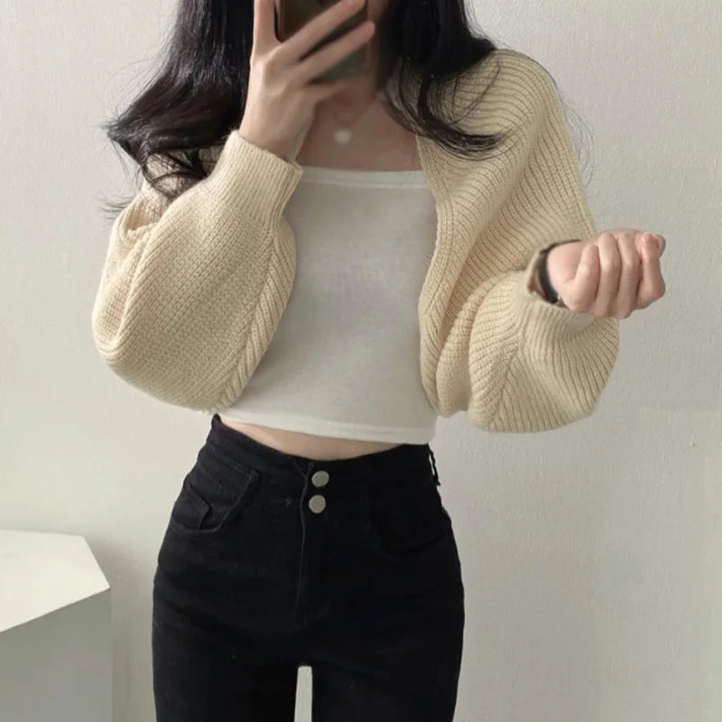 Women Autumn Versatile Knitted Short Cardigan Sweater Shawl Korean Fashionable Women's Top