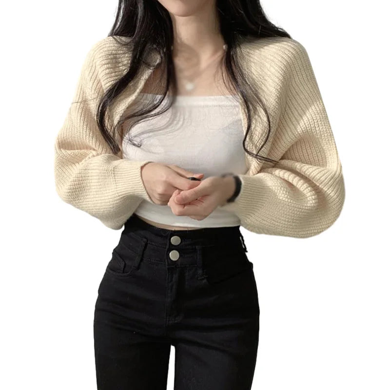 Women Autumn Versatile Knitted Short Cardigan Sweater Shawl Korean Fashionable Women's Top