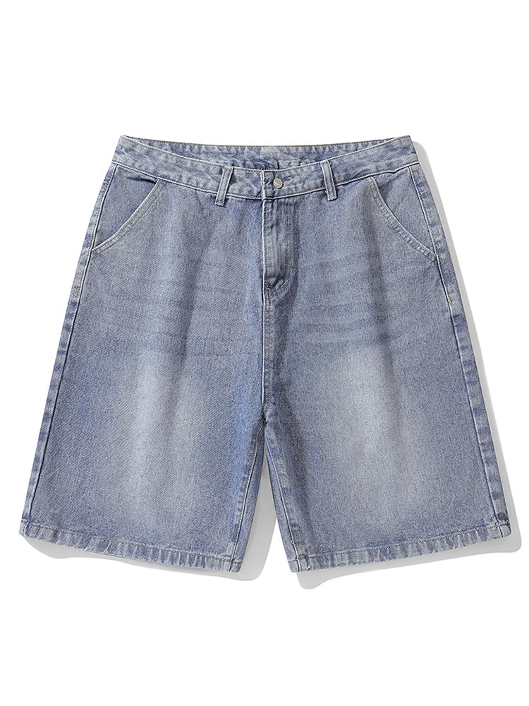 2025 summer new denim shorts men's loose Korean retro crease short jeans fashionable washed casual denim shorts new streetwear