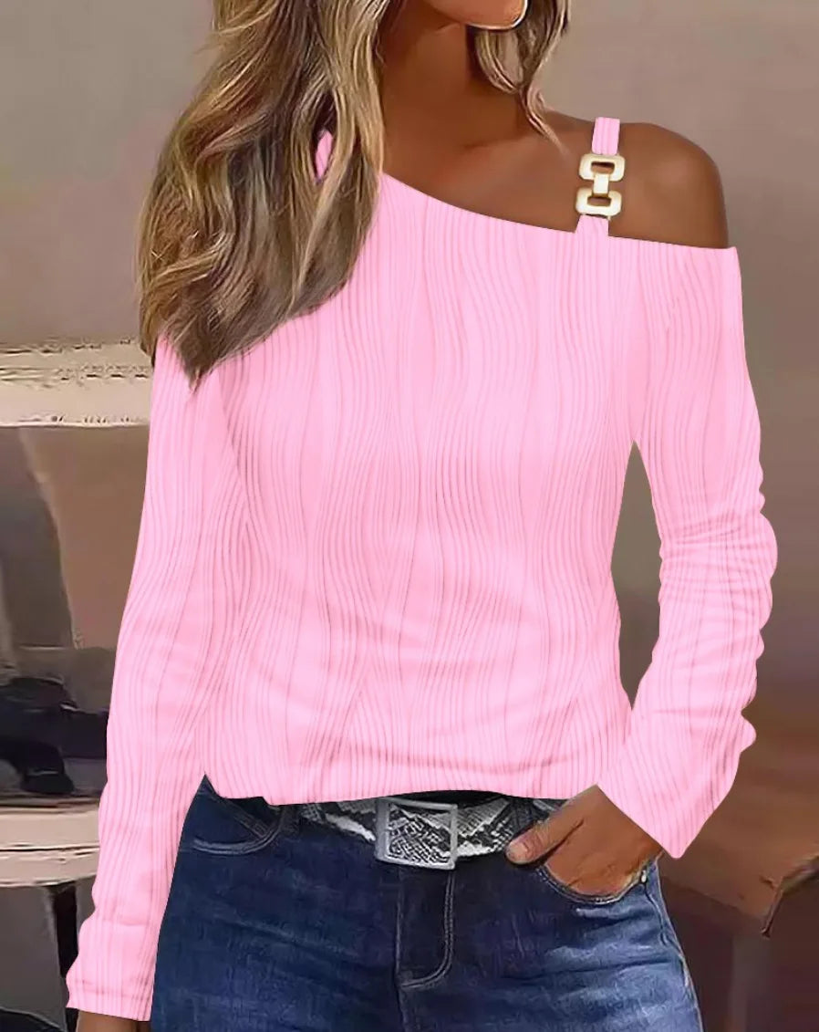 Women's Cold Shoulder Tops Long Sleeve Casual Jacquard Weave Shirts Twist Knot Top Tunic Blouse