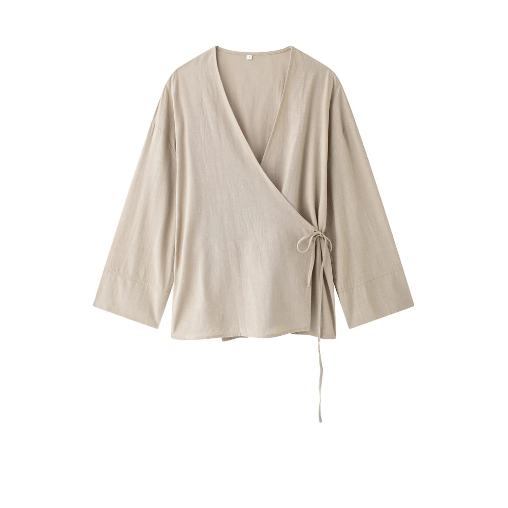 Women Fashion With Tied Loose Kimono Blouses And High Elastic Waist Side Pockets Pants Female Two Piece Sets Mujer