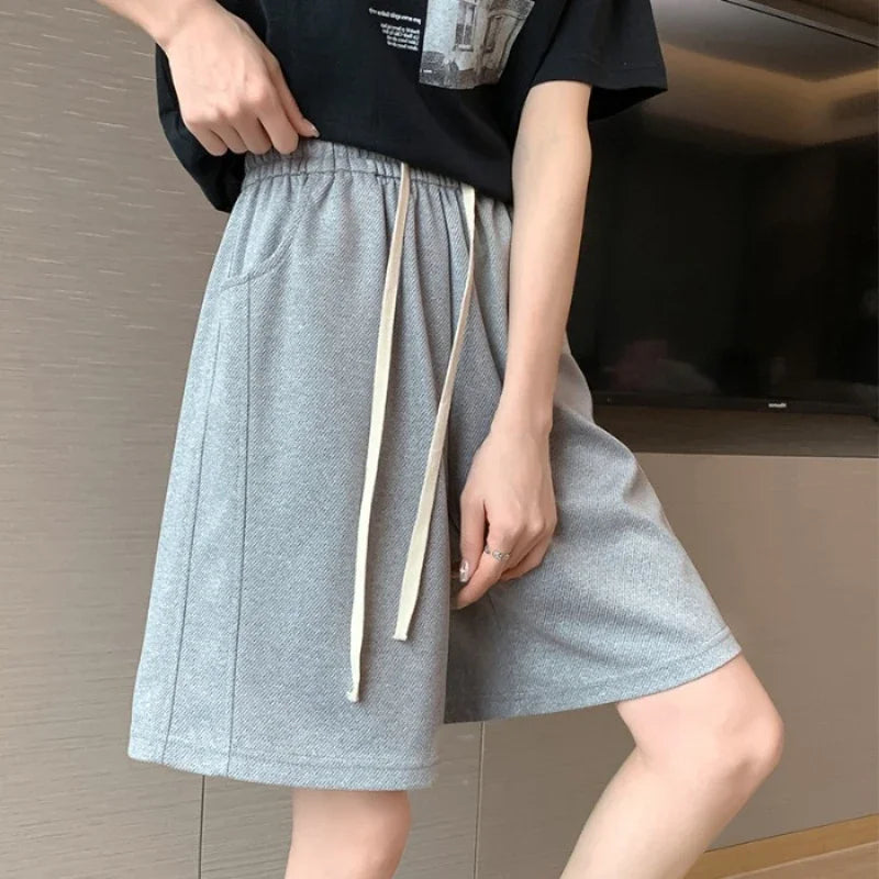 High Waist Drawstring Shorts Women's Summer 2025 Casual New Style Slimming Five-Quarter Pants Mid-Length Trousers Sports Shorts