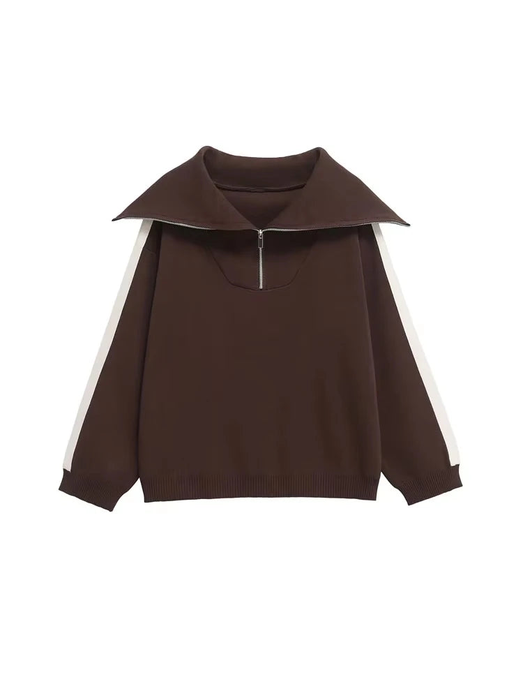 Women's Fashion Two-Piece Set with Side-Stripped Knit Sweater And High-Elastic Waist Straight Pants Female Casual Outfit