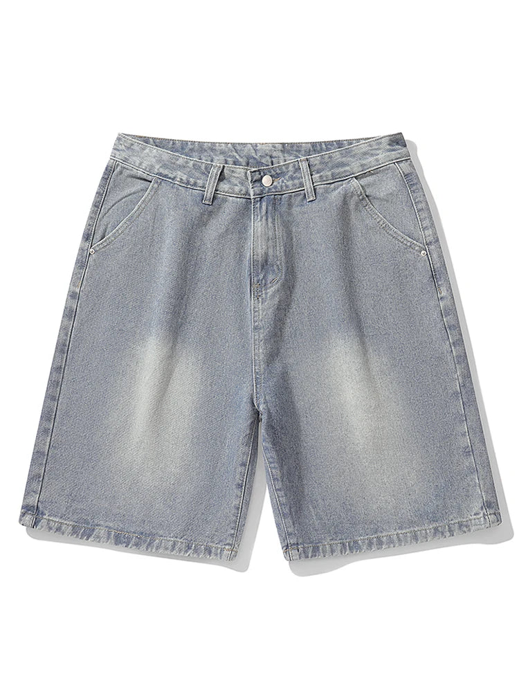2025 summer new denim shorts men's loose Korean retro crease short jeans fashionable washed casual denim shorts new streetwear