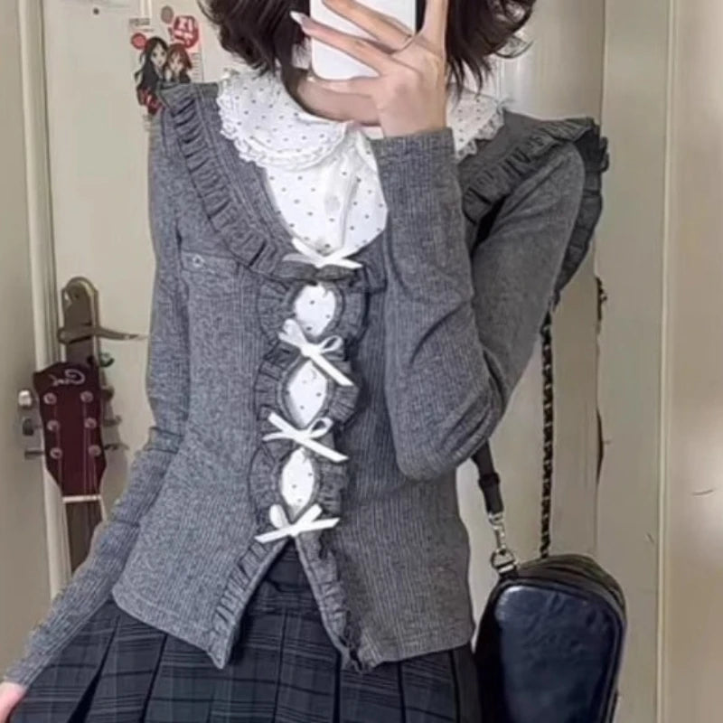 Japanese Sweet Preppy Style 2 Piece Sets Women Fake Two Piece Tops + Pleated Skirt New Fashion JK Slim Retro Outfits Spring 2026