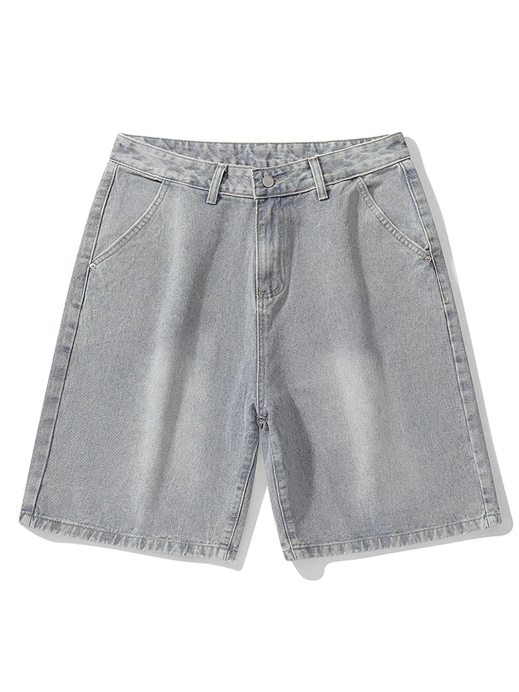 2025 summer new denim shorts men's loose Korean retro crease short jeans fashionable washed casual denim shorts new streetwear