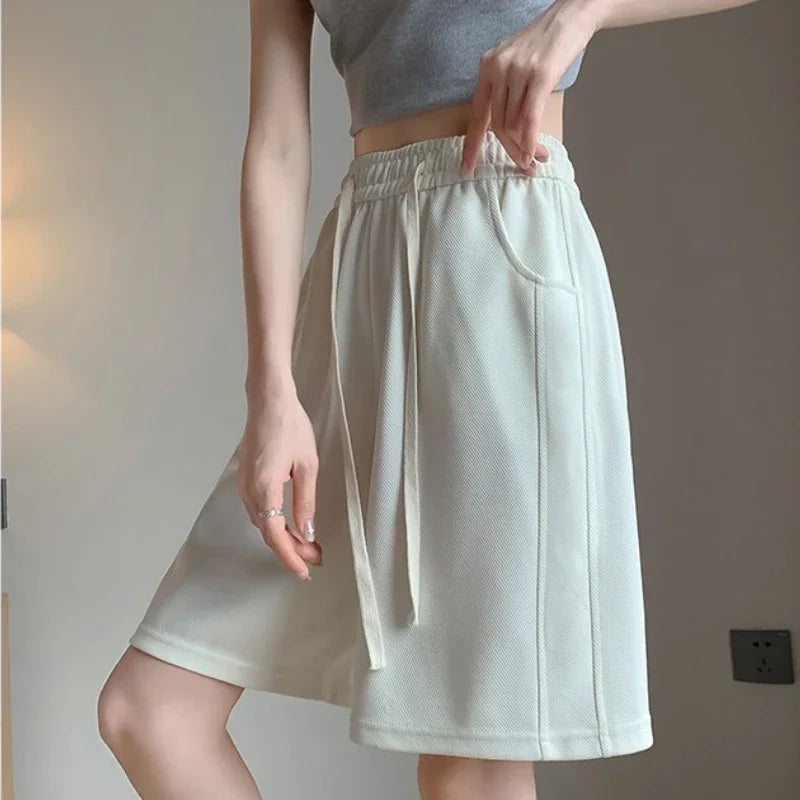 High Waist Drawstring Shorts Women's Summer 2025 Casual New Style Slimming Five-Quarter Pants Mid-Length Trousers Sports Shorts