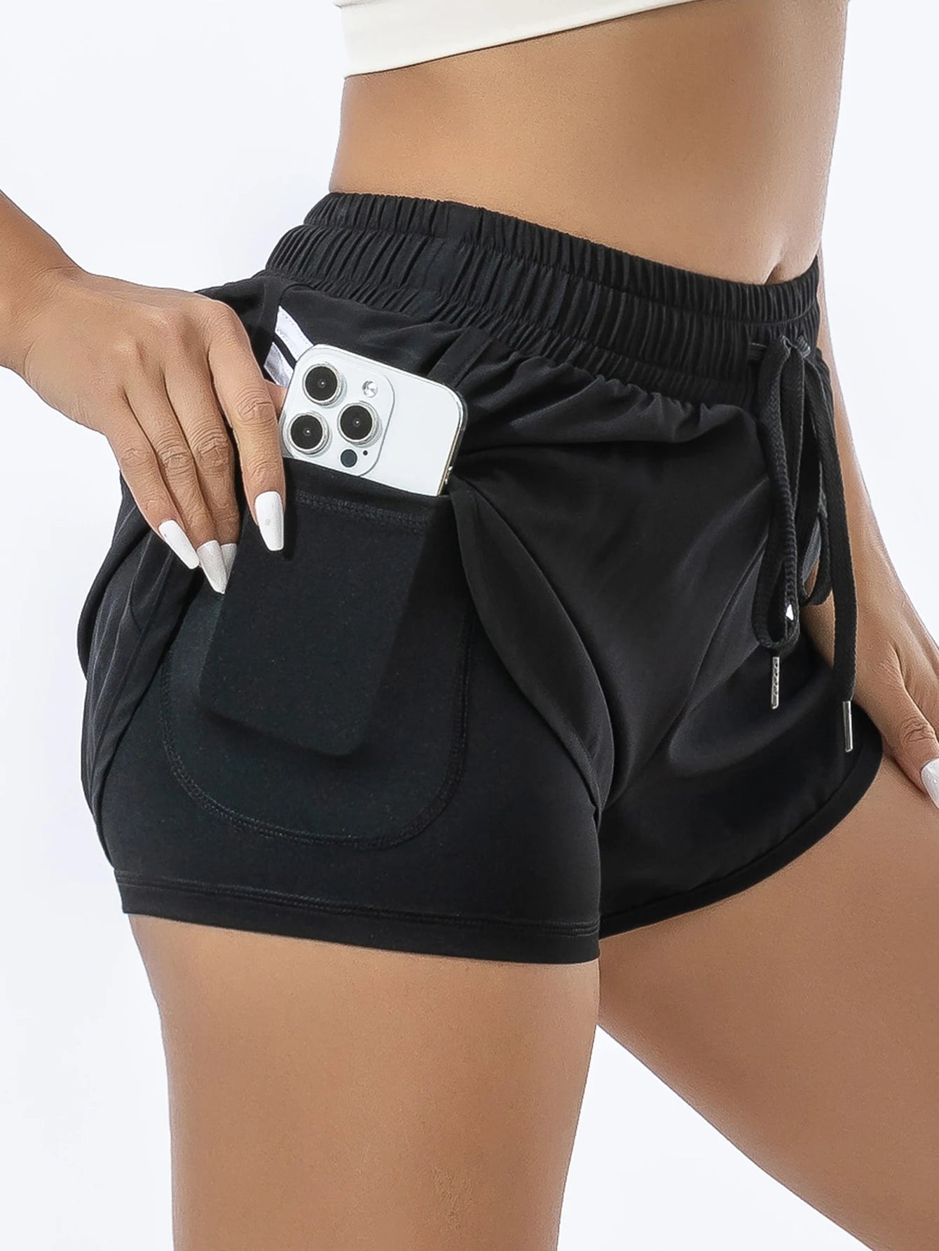 Women's Athletic Shorts, Summer Running Yoga Fitness, 2-in-1 Quick-Dry Badminton Training, Sporty Style With Pocket For Phone