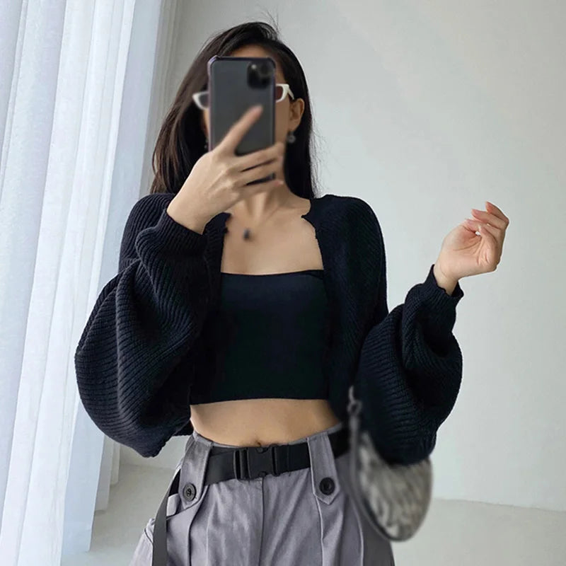Women Autumn Versatile Knitted Short Cardigan Sweater Shawl Korean Fashionable Women's Top